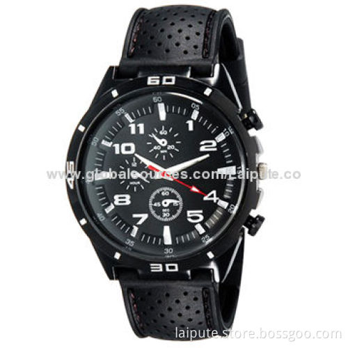 Unisex Fashionable Analog Wrist Watch with Decorated Sub-Dial & TPU Rubber Band (Black)New